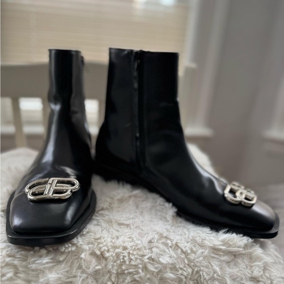 Black Leather Ankle Boots with Silver Buckle - Picture 3 of 5